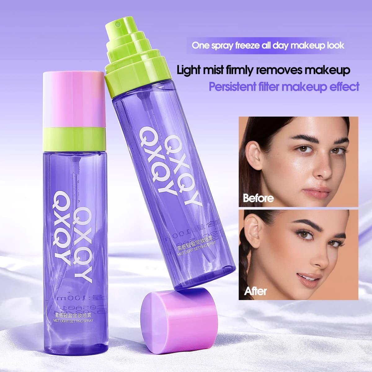 QXQY Face Makeup Fixing Spray with light fog, delicate nozzle, opaque soft focus effect, portable moisturizing spray