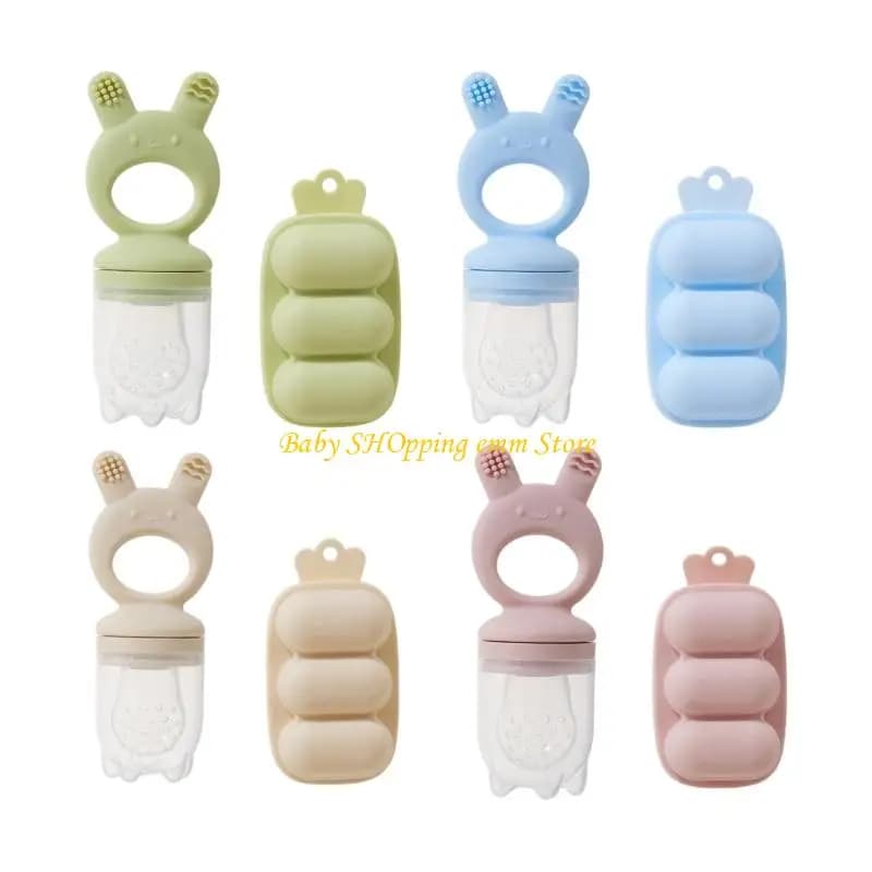 Alimentatore per frutta massaggiagengive in silicone 23GD con vassoio congelatore per sollievo dal raffreddamento del bambino