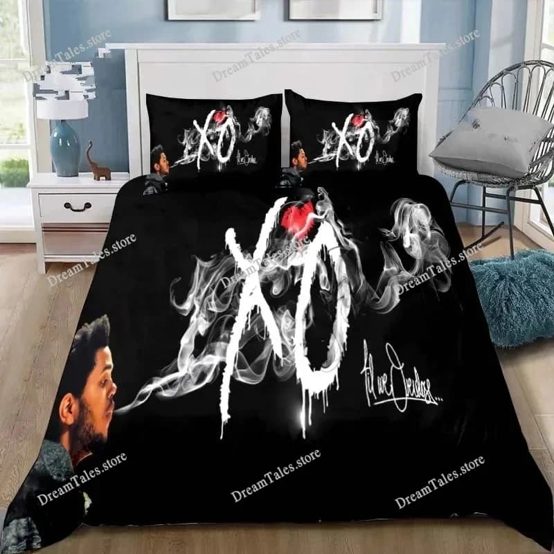 Set di biancheria da letto Singer XO The Weeknd, set di accessori da letto raffinati, set copripiumino, set piumone, set biancheria da letto, regalo di compleanno per bambini369