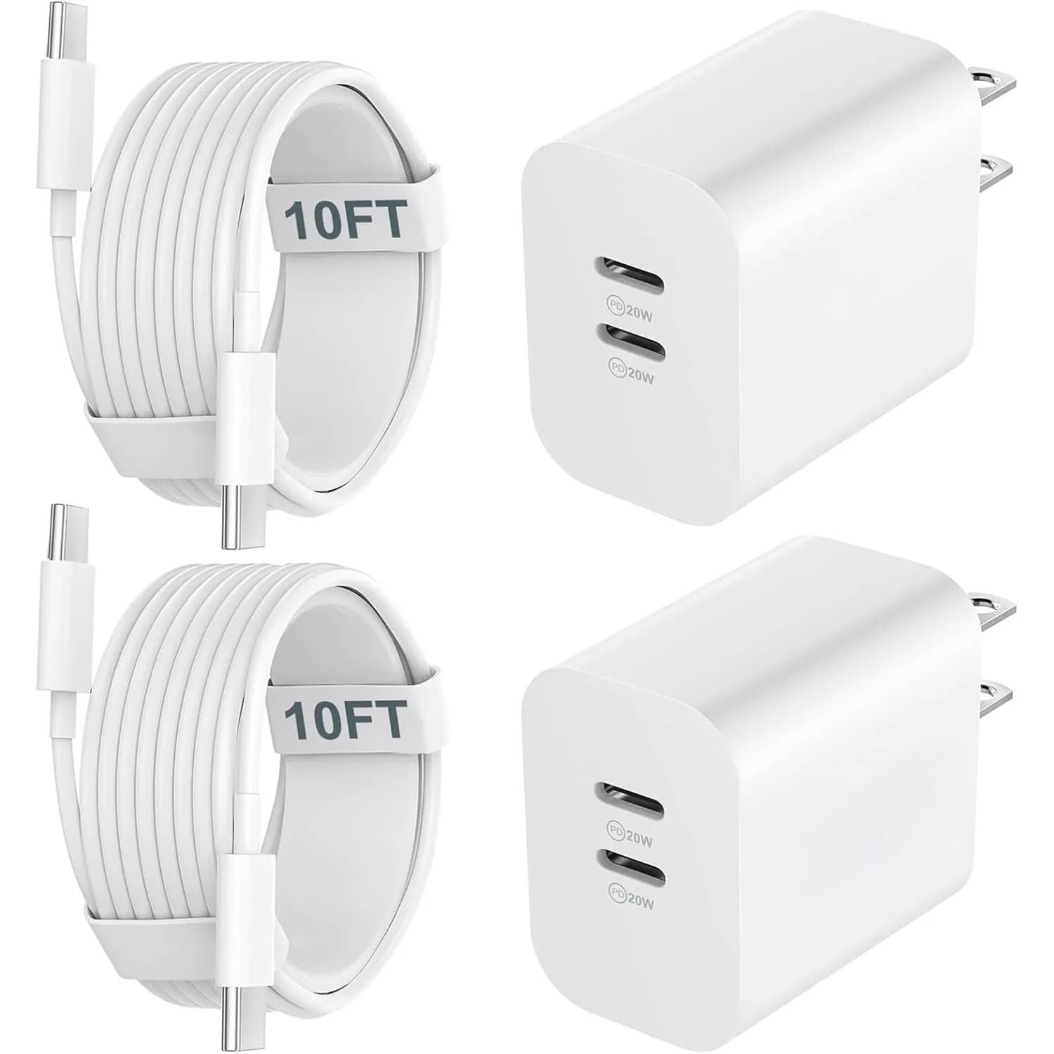 Adattatore di alimentazione per caricabatterie rapido da muro tipo C a doppia porta da 20 W con cavo da USB-C a C da 6 piedi per iPhone16/15/15 Plus/15 Pro/15 Pro Max, iPad