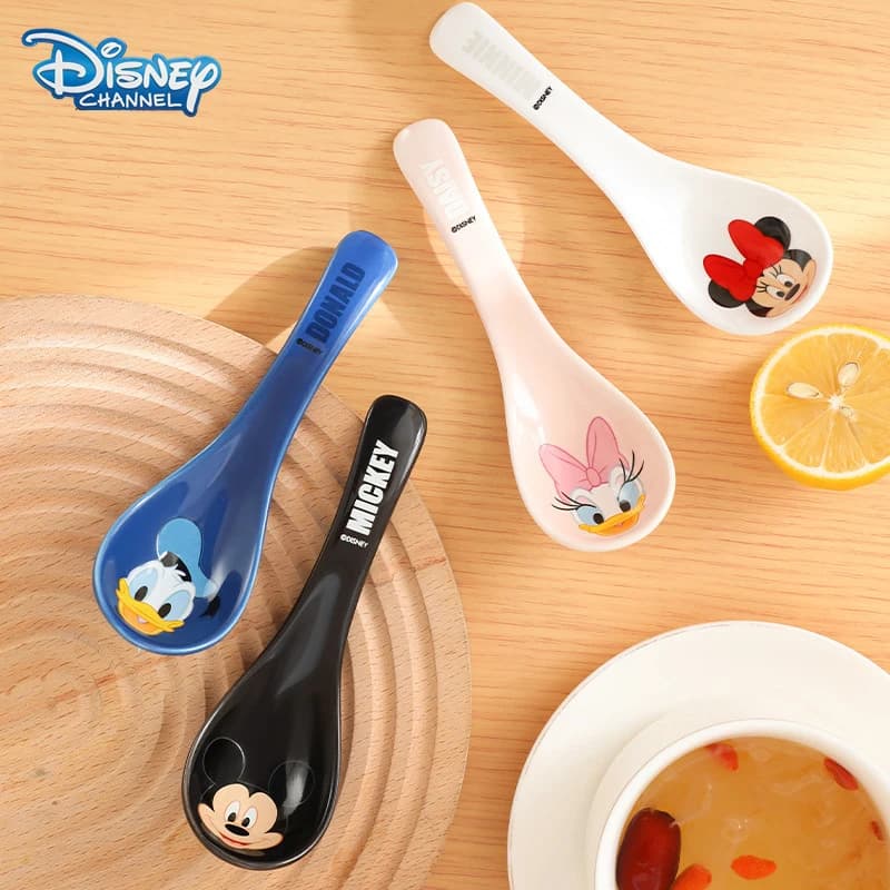 Disney Mickey Minnie cucchiaio di ceramica cartone animato paperino margherita carino manico lungo cucchiaio da torta bere cucchiaio da minestra stoviglie per bambini