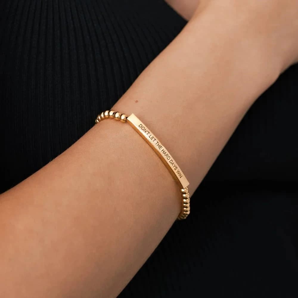 Stainless Steel Beads Bracelet Women's Geometry Bar Engrave Dont let Hard Days Win Statement Bracelet Christmas Gifts