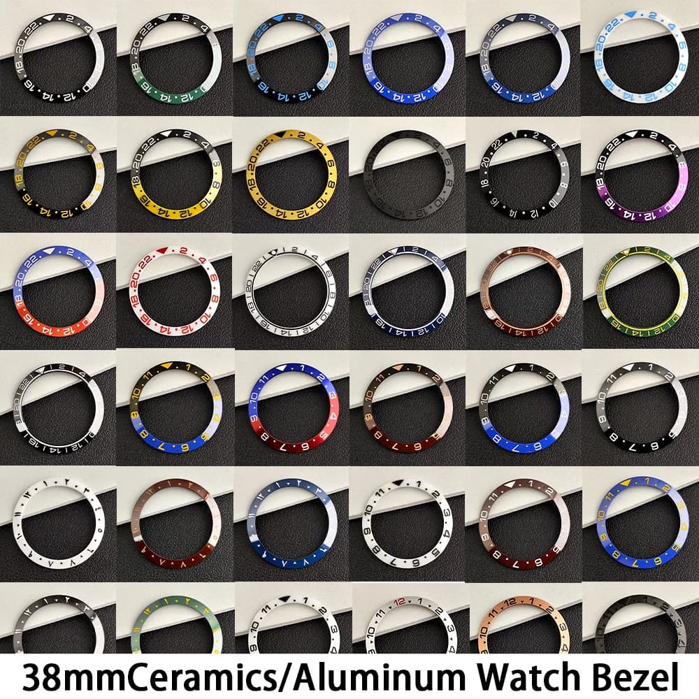 38mm * 3.6mm Clock Bezel Suitable for Replaceable Bezel Accessories for mechanical watches Light blue ceramic/aluminum GMT Bezel Watches Men