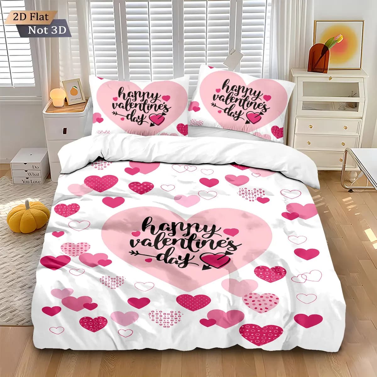 Set copripiumino Coreless stampato amore romantico rosa di San Valentino da 3 pezzi, biancheria da letto multi formato, decorazione natalizia