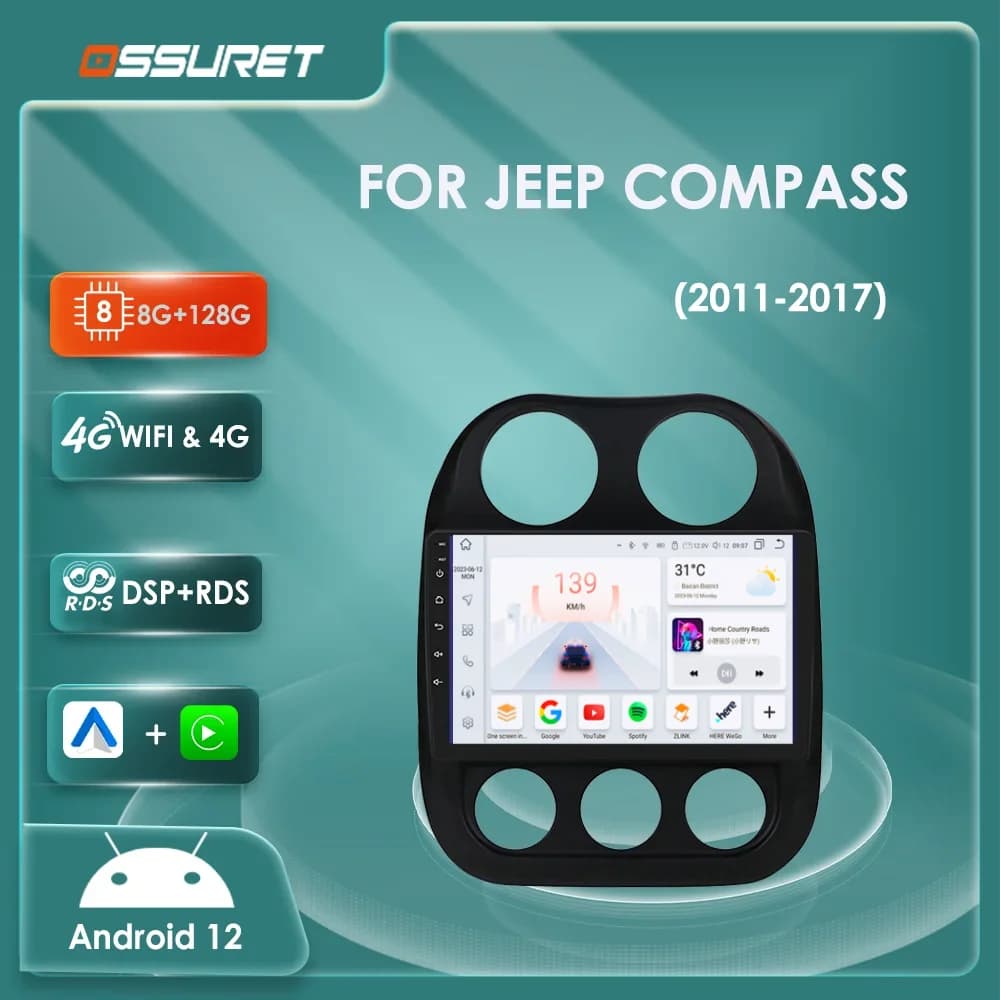 Autoradio per JEEP Compass Patriot 2011 2012-2017 Android Auto Carplay multimedia GPS navi Stereo 2din QLED schermo Audio 4G wifi