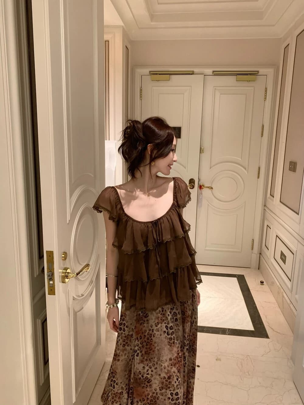 Sweet Collar Lace Trimmed Chiffon Shirt Women's Loose Fit Summer Cake Doll Shirt Outerwear Short Sleeve Korean Style Blouse