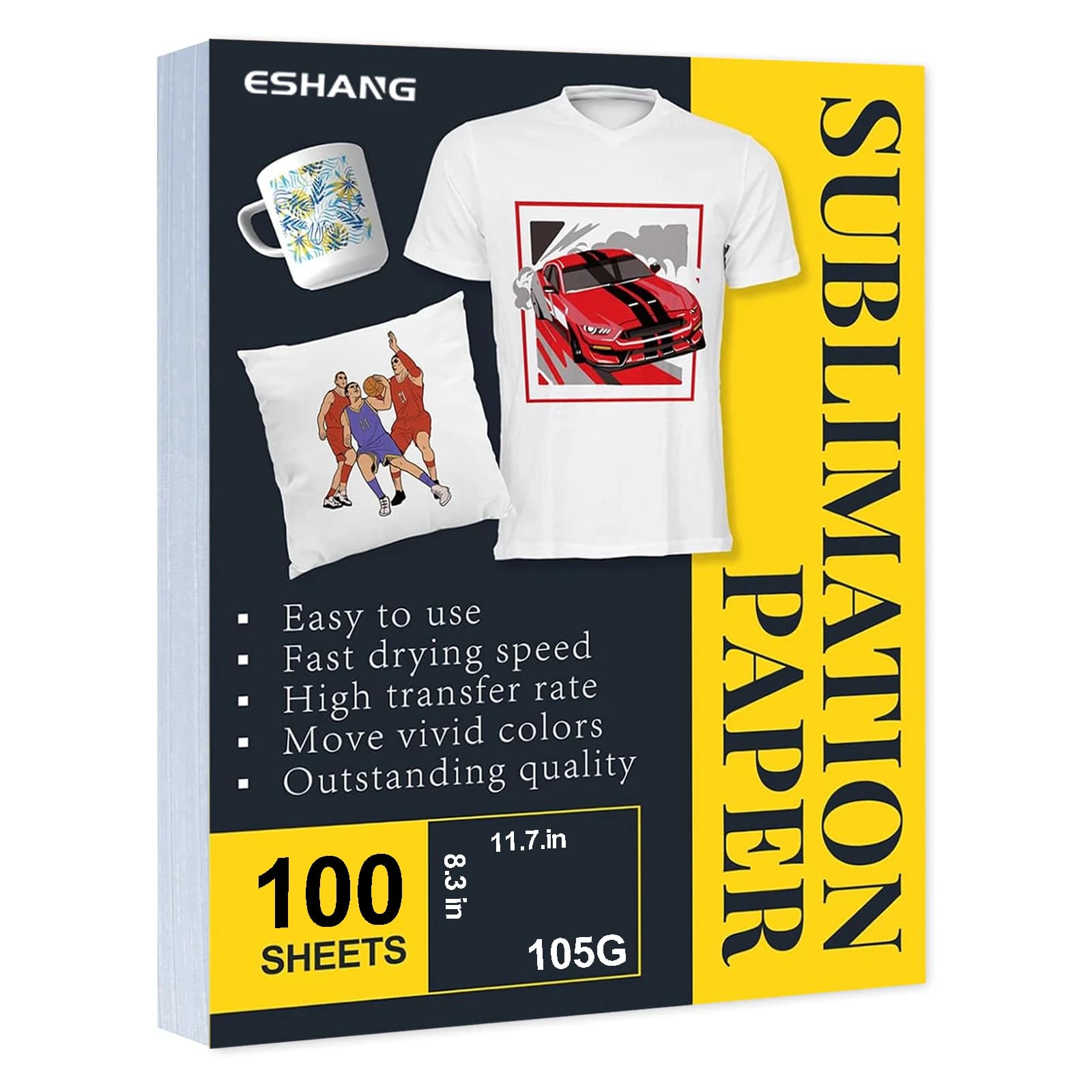 100 Sheets A4 Sublimation Paper 105G Perfect for T-Shirts, Mugs, Tumblers, and Light Fabric - Use with Sublimation Ink & Printer