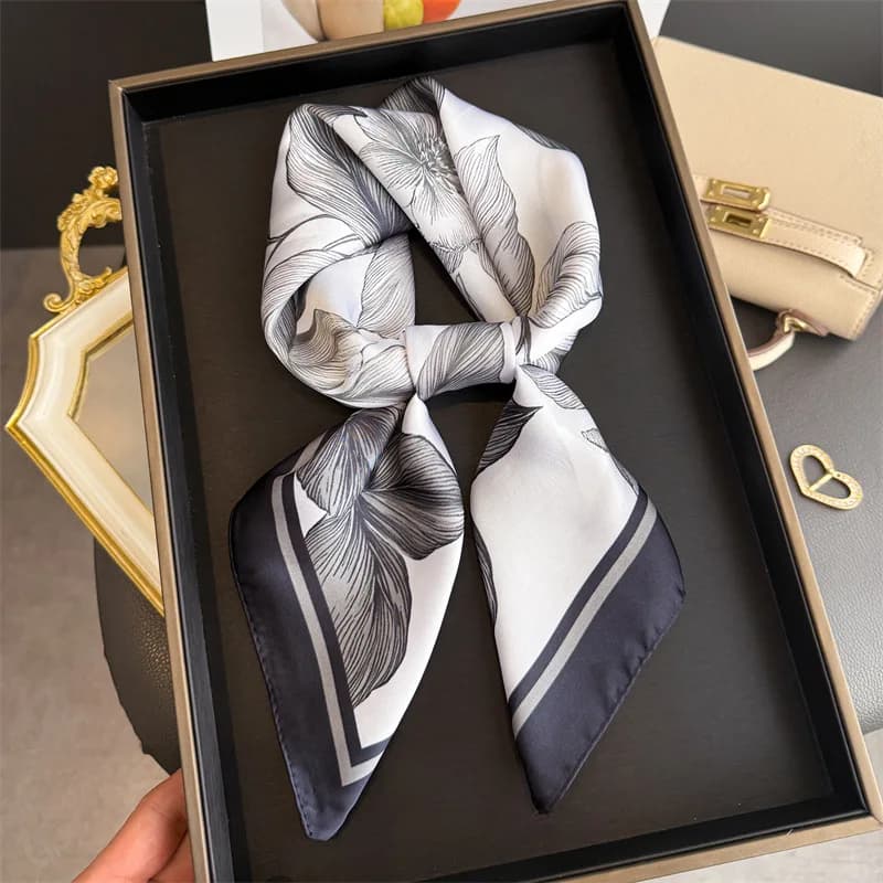 Foulard Quadrato in Seta con Stampa Floreale da Donna, Morbido Foulard in Raso, Fascia per Capelli, Sciarpa da Collo, Hijab, Fascia per la Testa, Nastro per Borsa