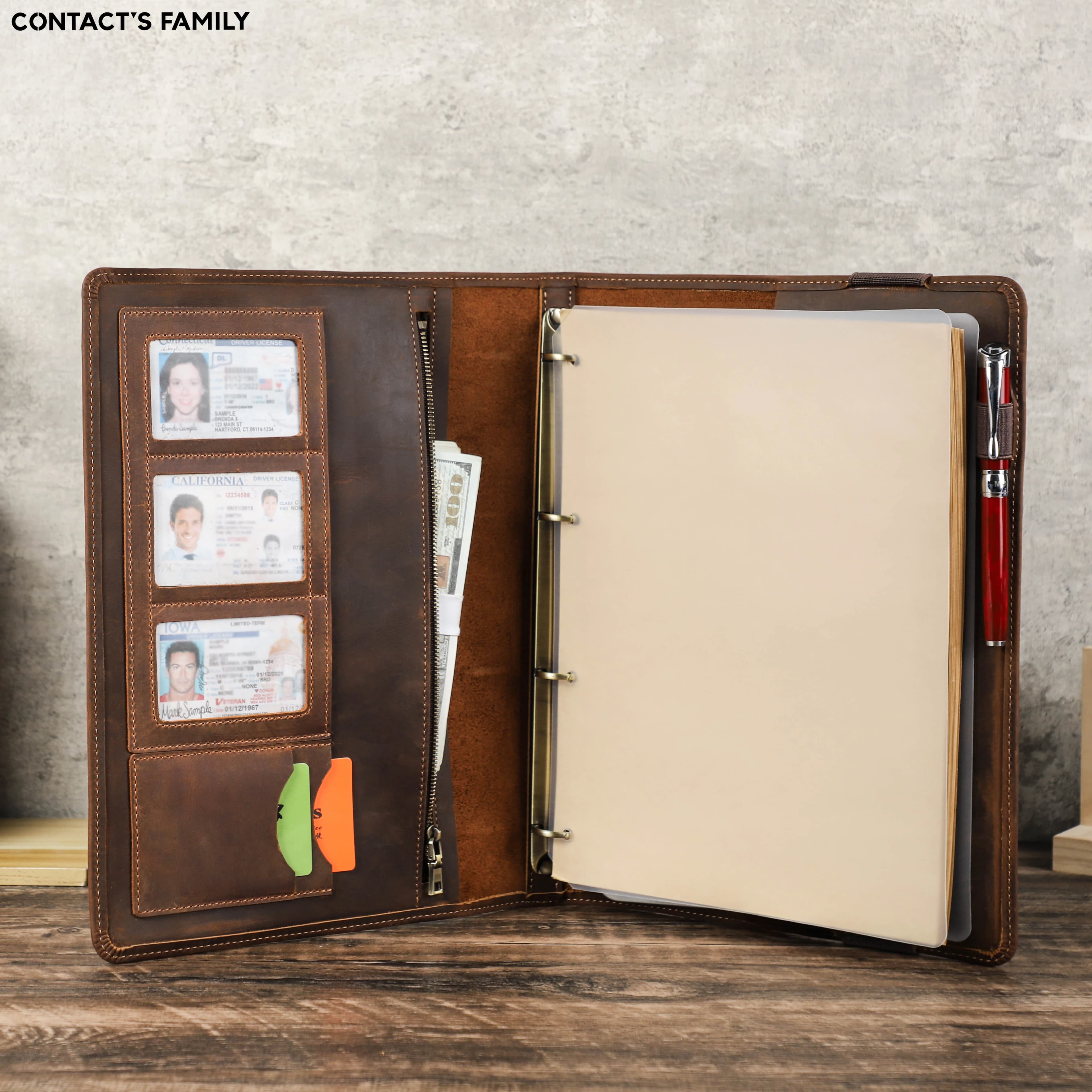 Portafoglio di lusso con copertina in pelle per notebook A4 retrò business con raccoglitore a 4 anelli in carta per iPad Pro 11 Custodia da viaggio con slot per schede per penna