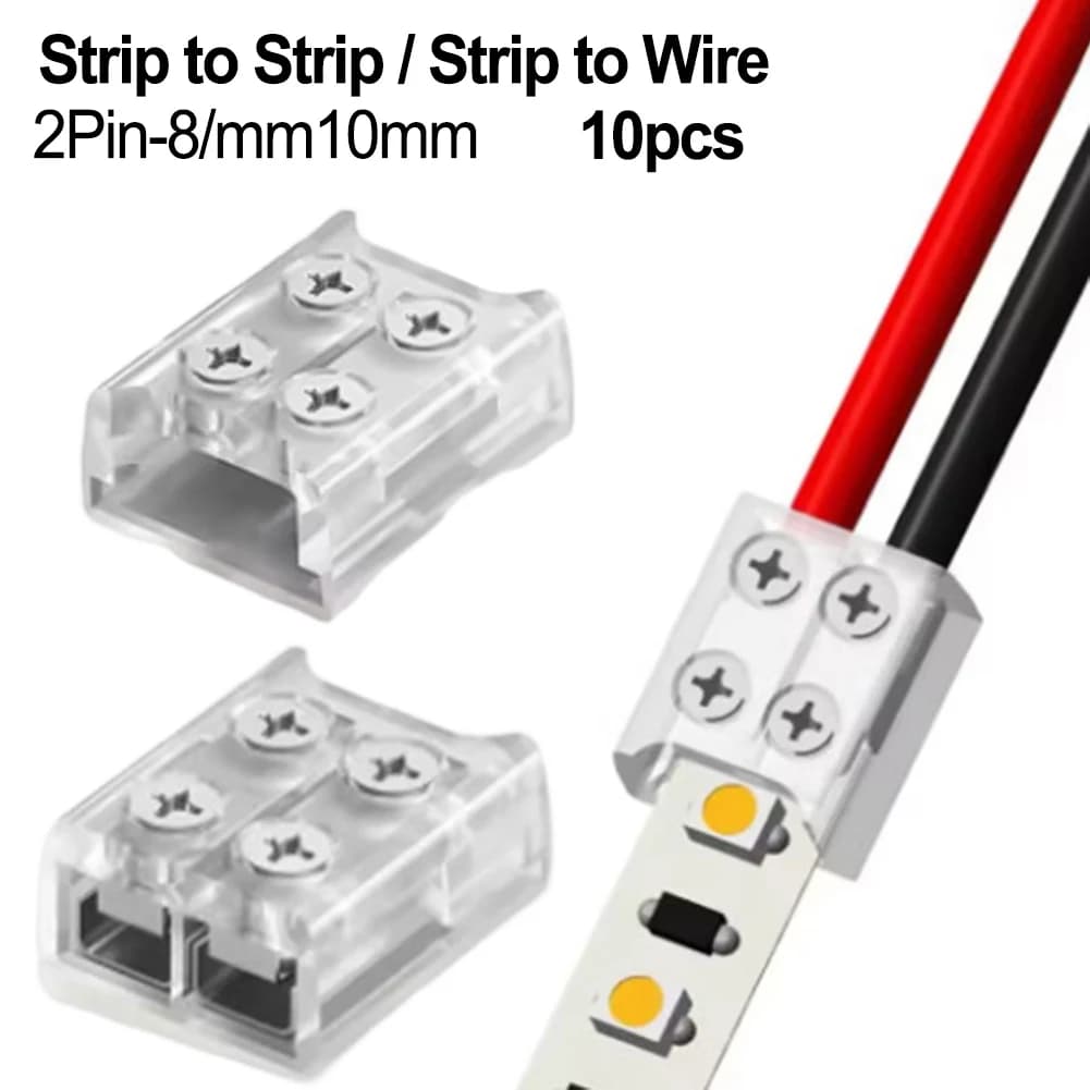 10 Pieces LED Strip Connector 2P 8/10MM, Transparent Striped Fixing Clip