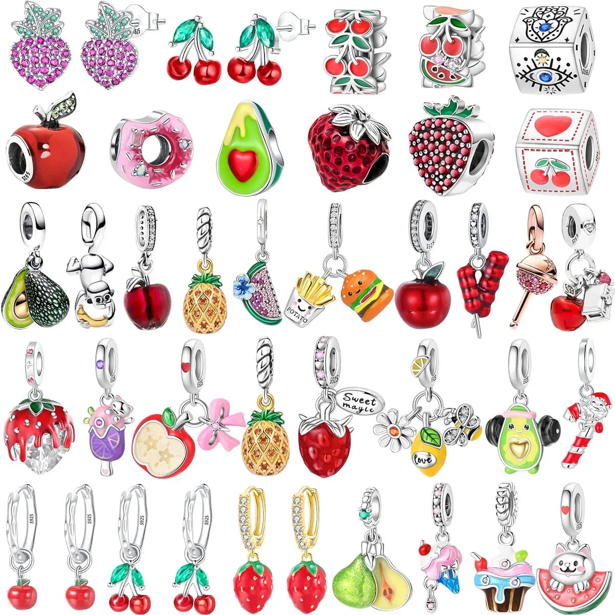 New Original 925 Sterling Silver Charms Apple Watermelon Cherry Earrings Beads Bracelets Suitable for Women Necklace DIY Jewelry Refined