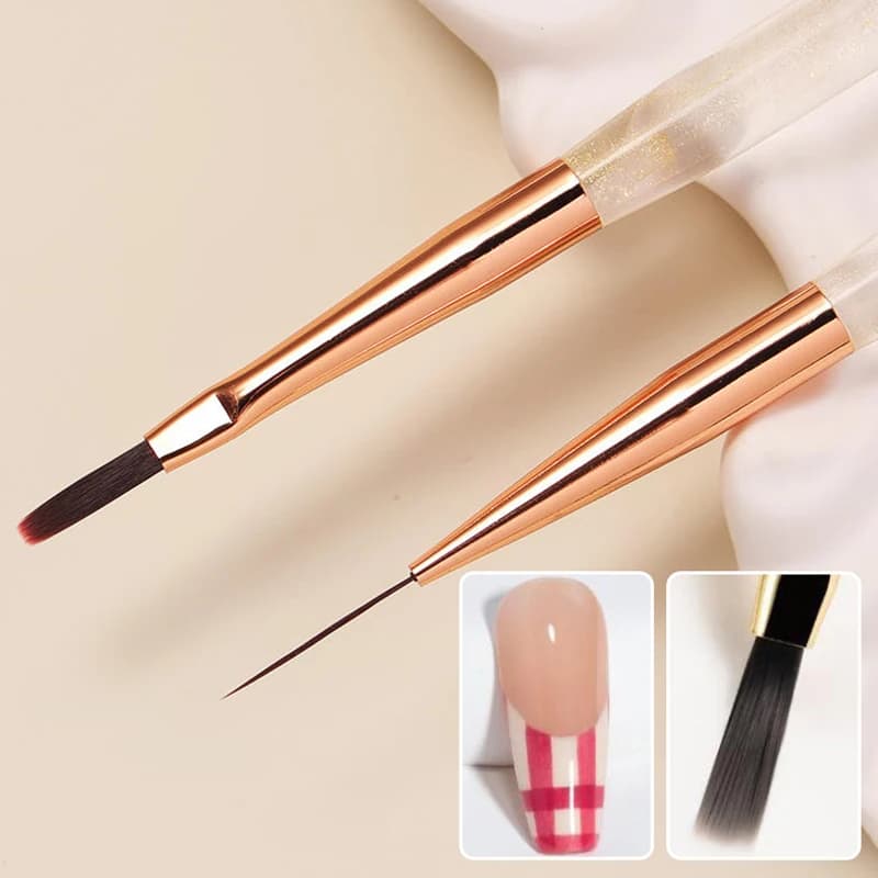 Set di 1/2 Pennelli per Nail Art con Motivo a Quadretti Francesi, per Disegno e Decorazione Fai-da-Te, per Estensione Unghie in Gel UV