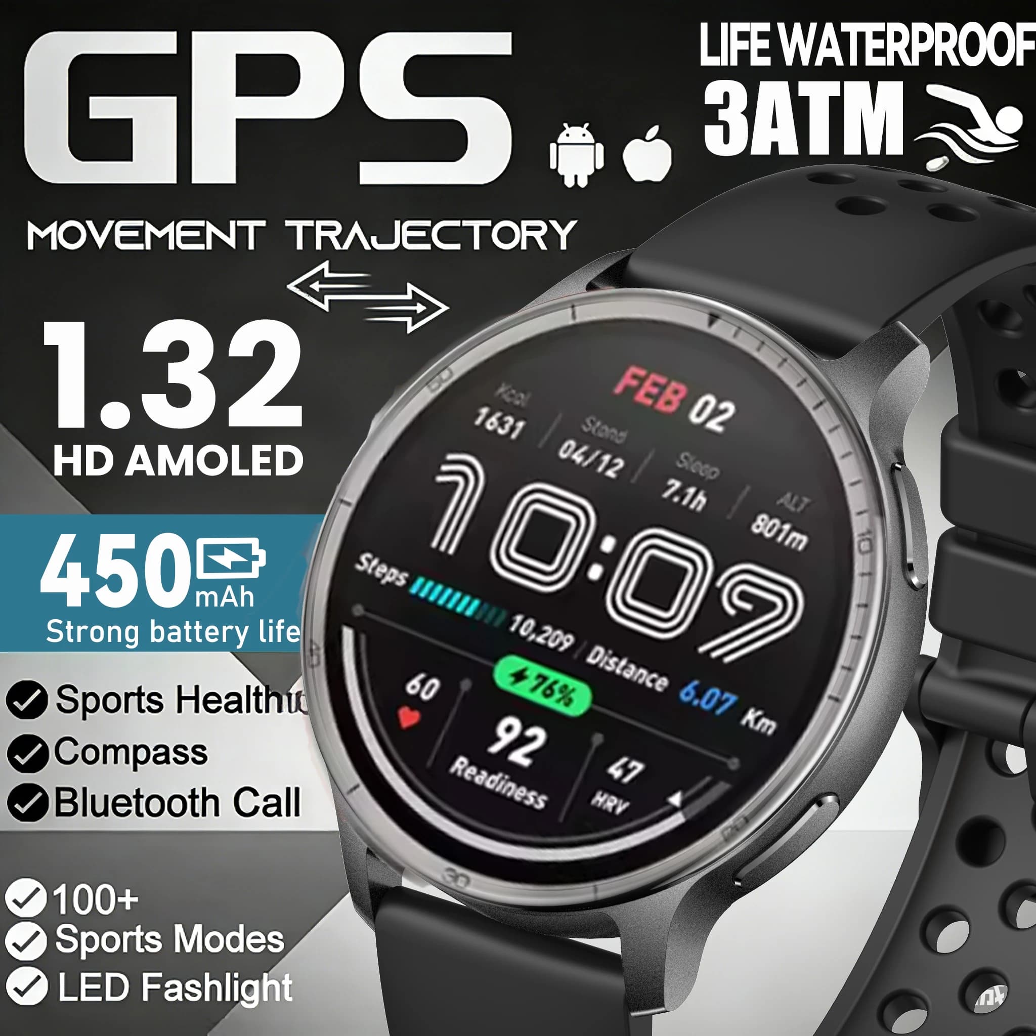 Fashionable GPS Smartwatch for Men, 1.39'''' AMOLED Full Touch Screen, BT Call Sport Watch, Compatible with Android iOS, for Women 2026