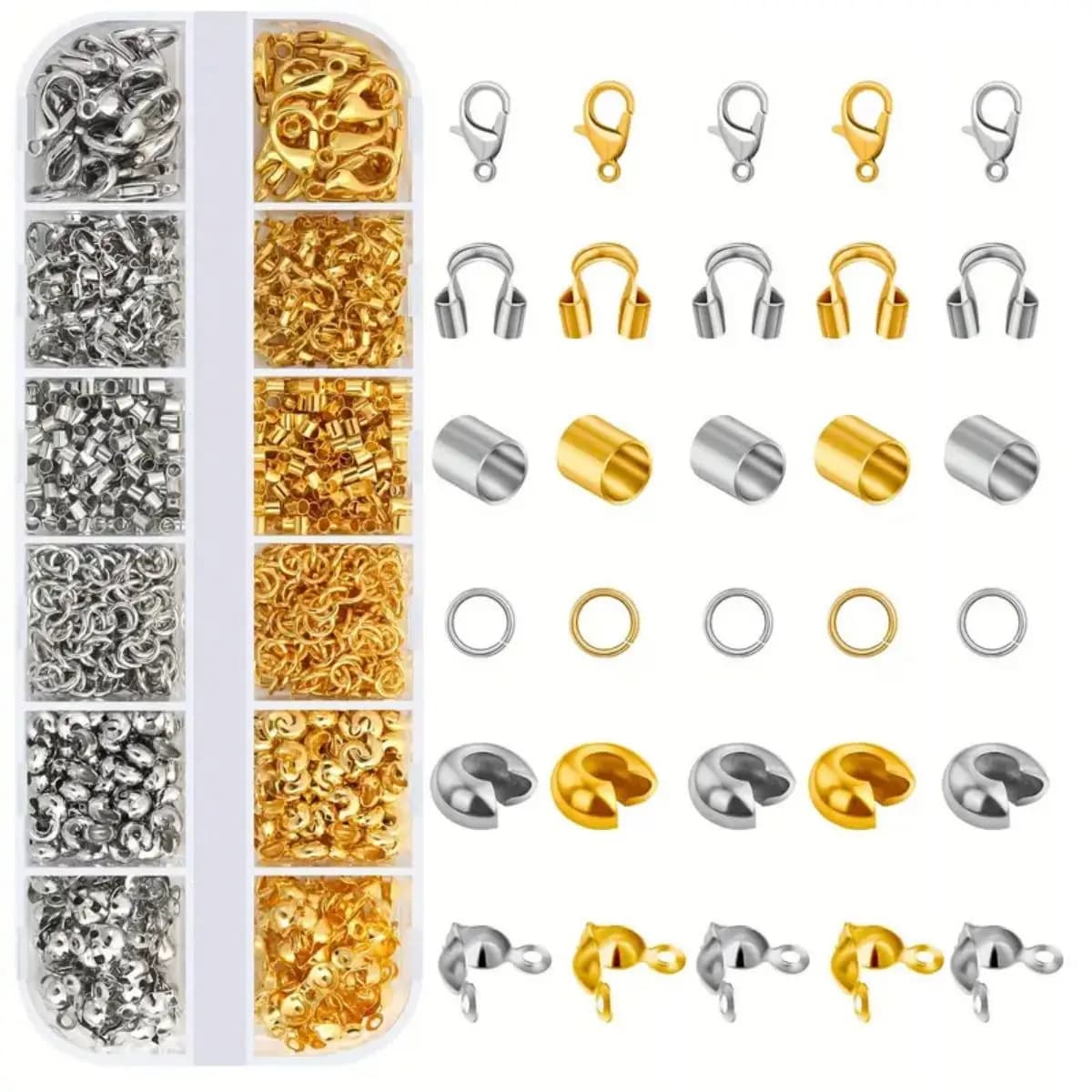 1200pcs 12 Grids U-shape Clasp Lobster Clasp Jewelry Making Materials Crimp Wire Beads Kit For DIY Bracelet Earrings Accessories
