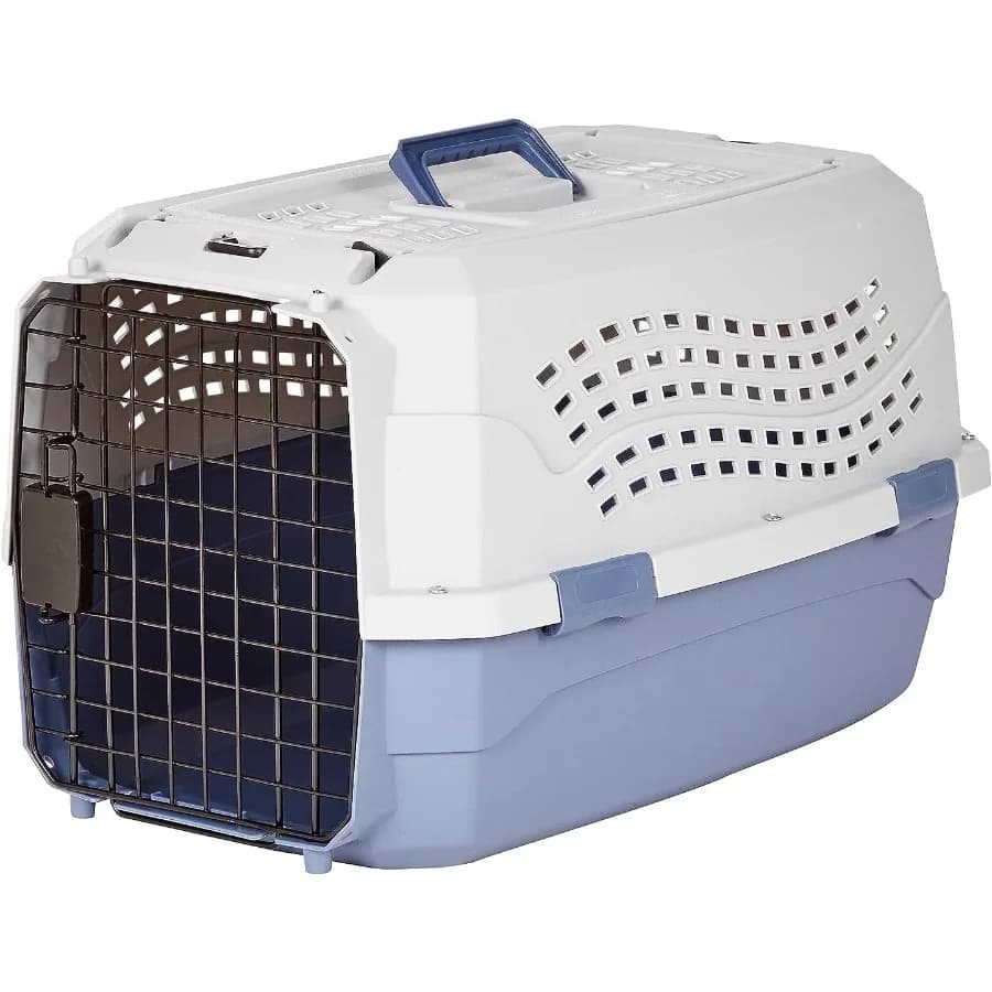 Trasportino da viaggio per animali domestici TopLoad HardSided a 2 porte per cani e gatti Grigio Blu 22,8 L x 15,0 L x 13,0 A Ideale per aereo, auto e strada Tr