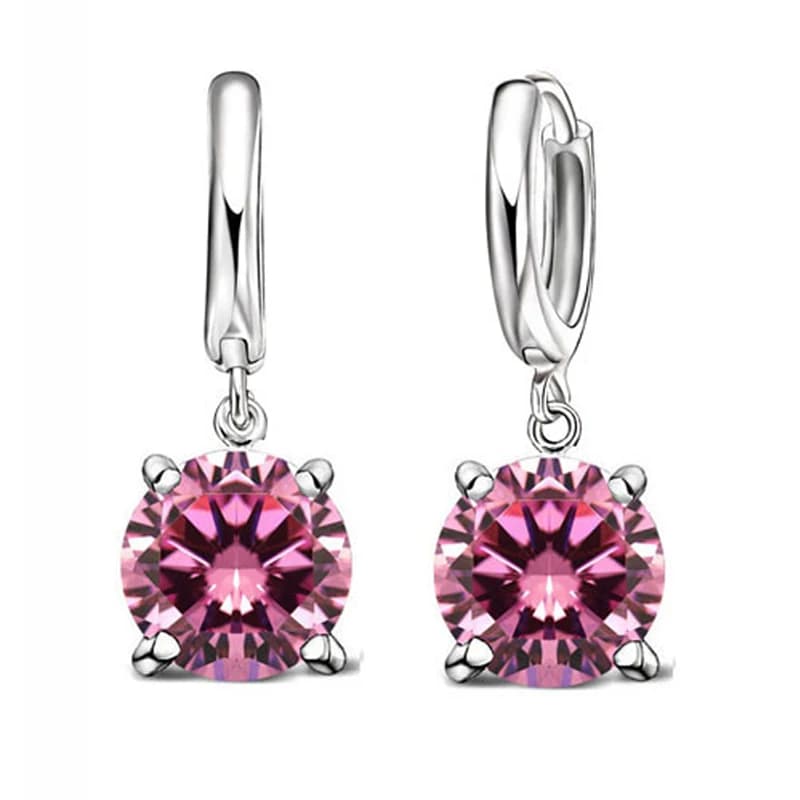 Real 925 Pure Sterling Silver Plated Dangle Earrings CZ Crystal Big Round Earwires for Women Girls Gift Fashion Wedding Jewelry