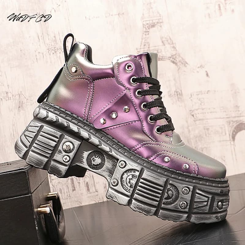 Chunky Sneaker Men Designer Retro Punk Motorcycle Boots Fashion Casual Leather Fabric Height Increased Flat Platform Sport Shoes