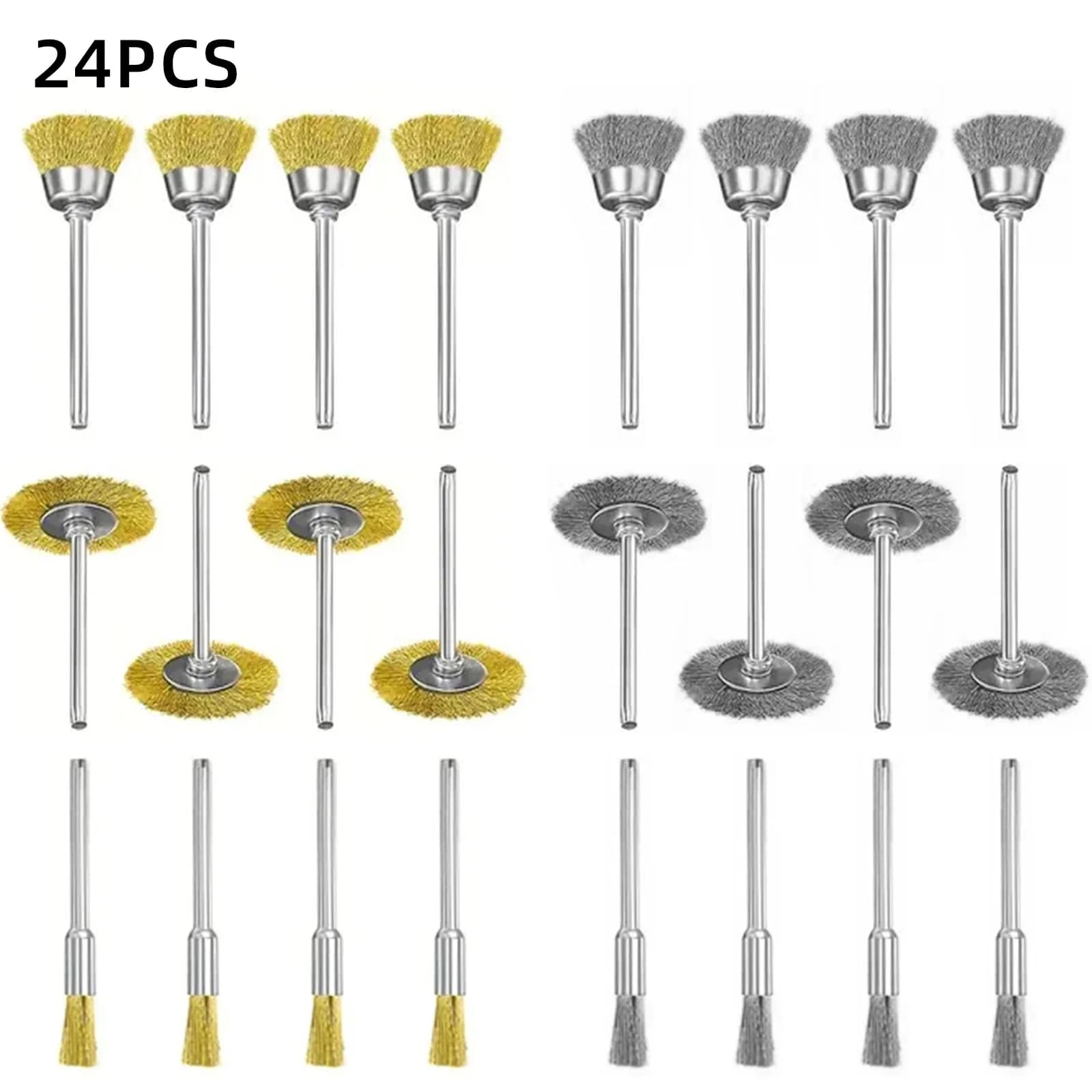 24PCS Brass & Steel Wire Brush Wheel Set for Rotary Tools, Rust Removal, Cleaning & Polishing, Compatible with Dremel