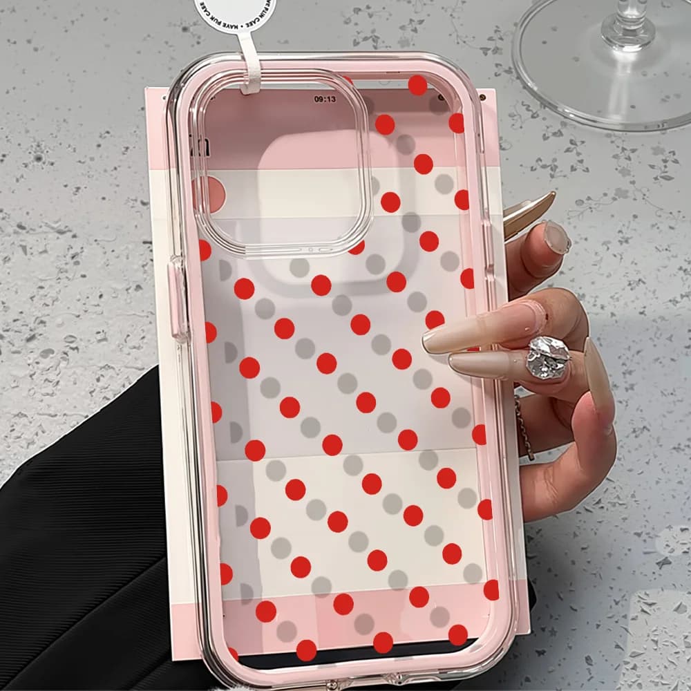 2in1 Ins Red Dot Clear Case For iPhone 17 Pro 16 15 12 13 14 Pro Max Air 11 iPhone17 17Pro 17ProMax Soft Transparent Cover Funda