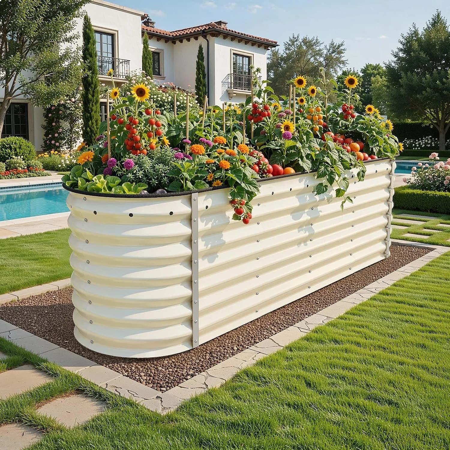 YITAHOME 8x2x2ft Raised Garden Bed Kit 24in Tall Galvanized Metal Planter Box with Gloves & Support Rod