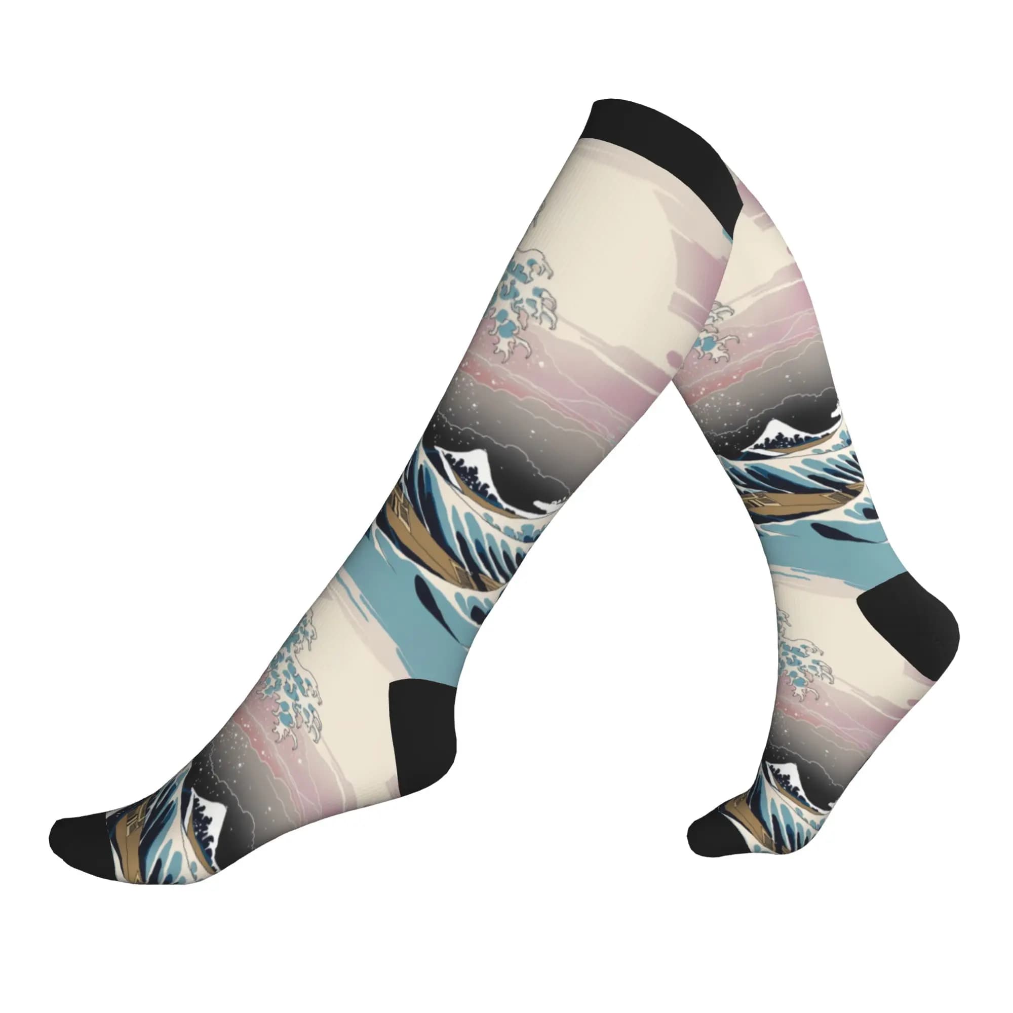 Kawaii Printed The Great Wave off Kanagawa Socks for Men Women Stretch Summer Autumn Winter Sports Compression Socks
