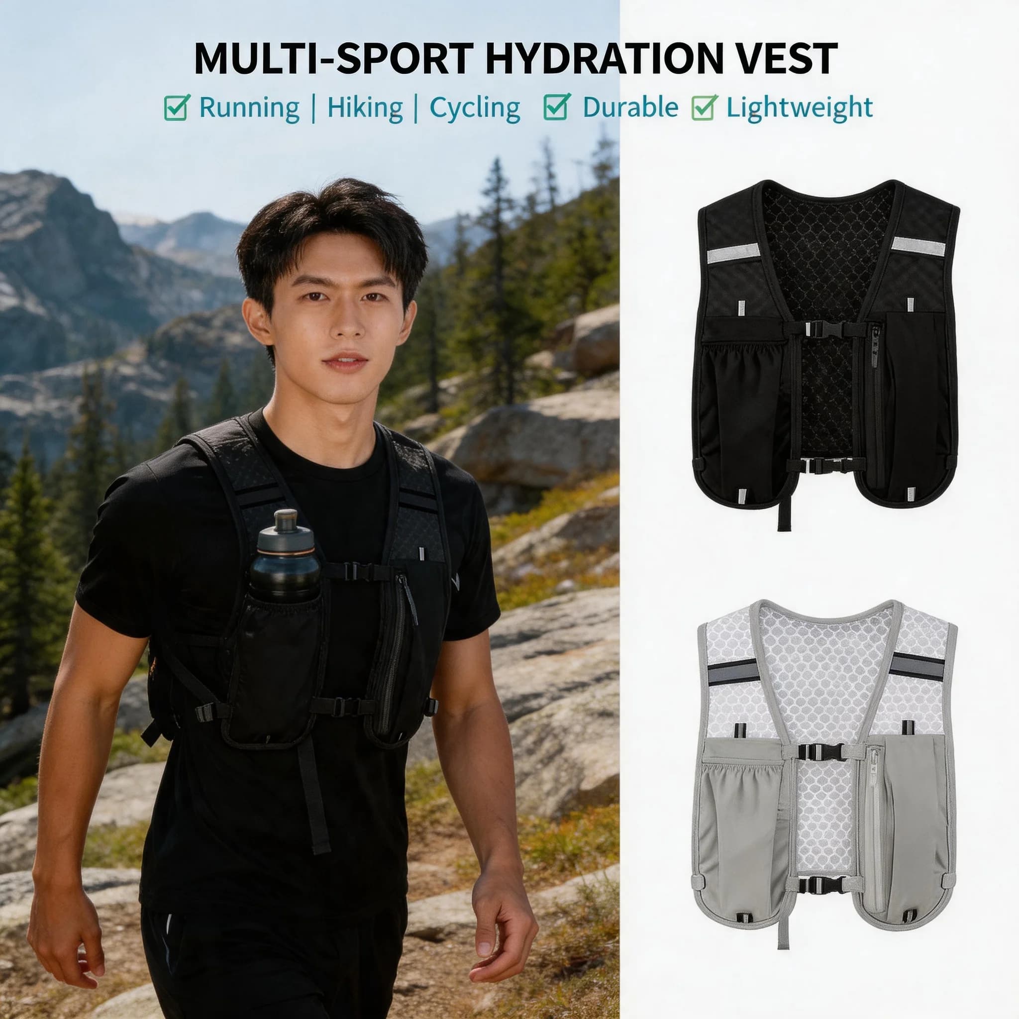 New Running Water Bottle Storage Vest Breathable Lightweight Reflective Hydration Chest Pack with Phone Holder for Outdoor Sport