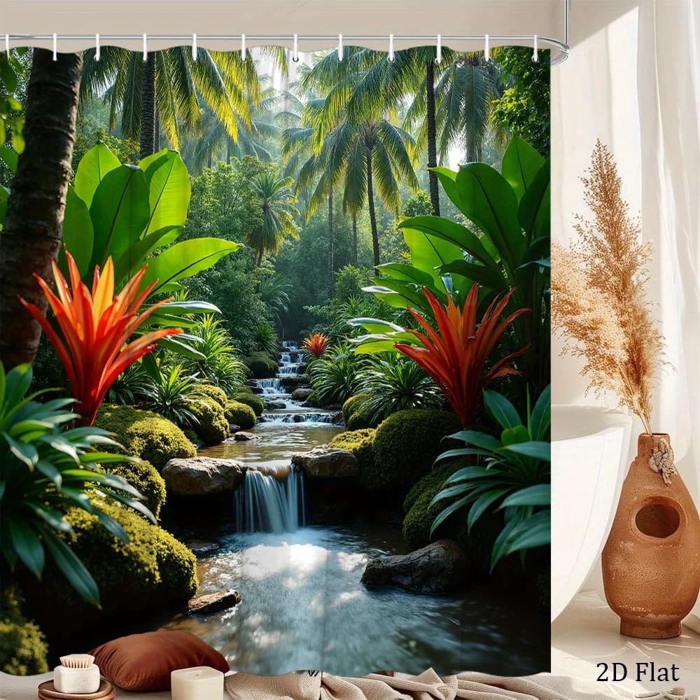 Tropical Jungle Shower Curtain Waterproof Rainforest Print Bathroom Decor Liner 180x200cm Tropical Nature Shower Curtain