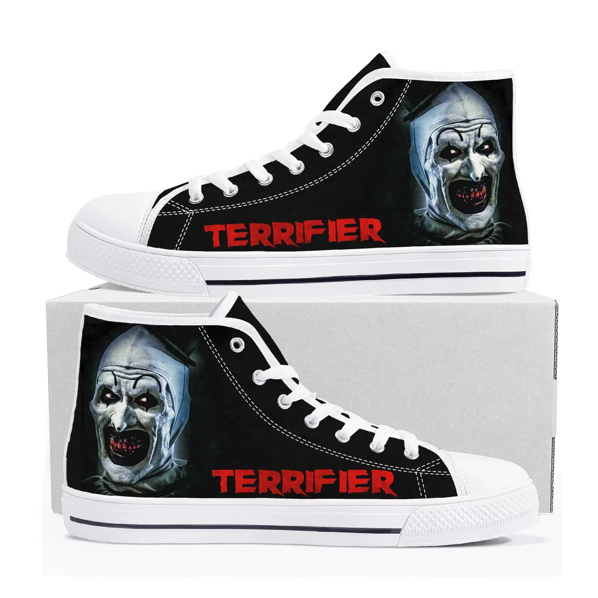 Terrifier Clown Halloween High Top Sneakers Sneaker in tela da uomo, donna e adolescente, scarpe casual personalizzate, scarpe personalizzabili fai da te