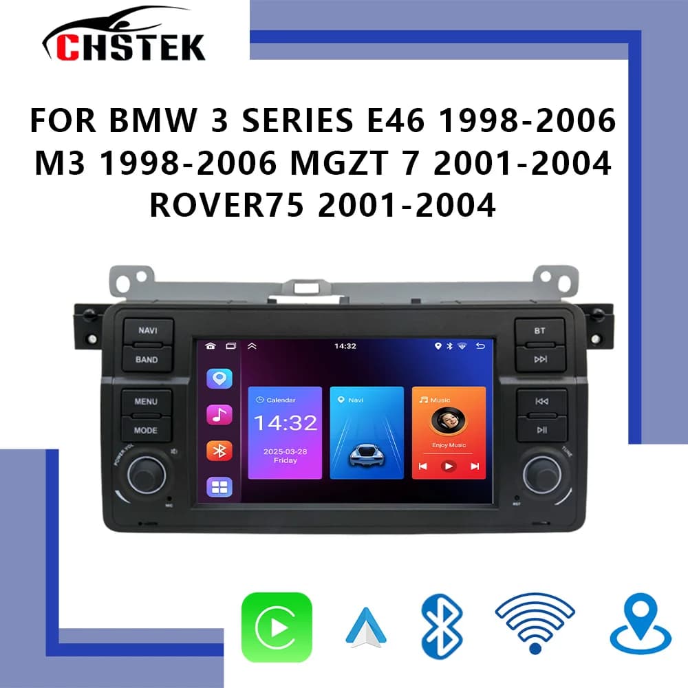 CHSTEK Autoradio Carplay Android per BMW Serie 3 E46 1998-2006 M3 1998-2006 MGZT 7 2001-2004 ROVER75 2001-2004 Bluetooth GPS 4G