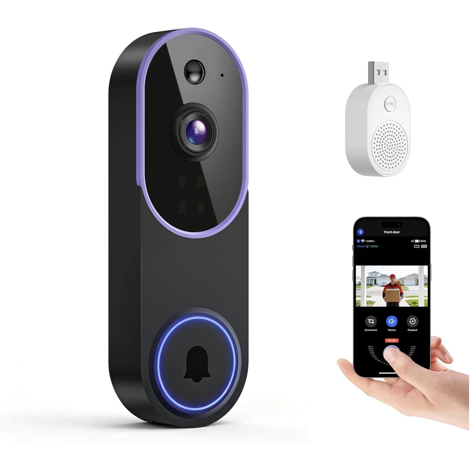 1080P Wireless Video Doorbell Camera with AI Human Detection & Two-Way Audio, Night Vision Cloud Storage, 2.4G WiFi Smart Home