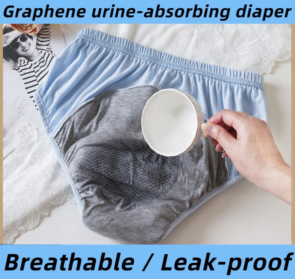 Reusable Washable Graphene Cotton Incontinence Panties For Elderly Breathable Waterproof 500ML High Absorb Overnight Underwear