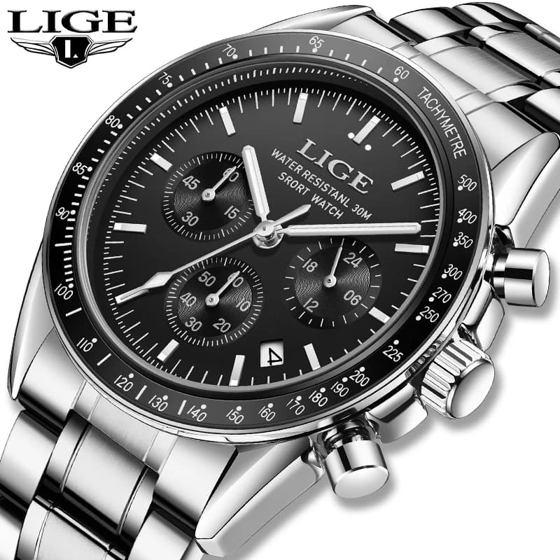 Relogios Masculino New Fashion Watches Men LIGE Luxury Men's Watch Stainless Steel Waterproof Quartz Wrist Watch Chronograph