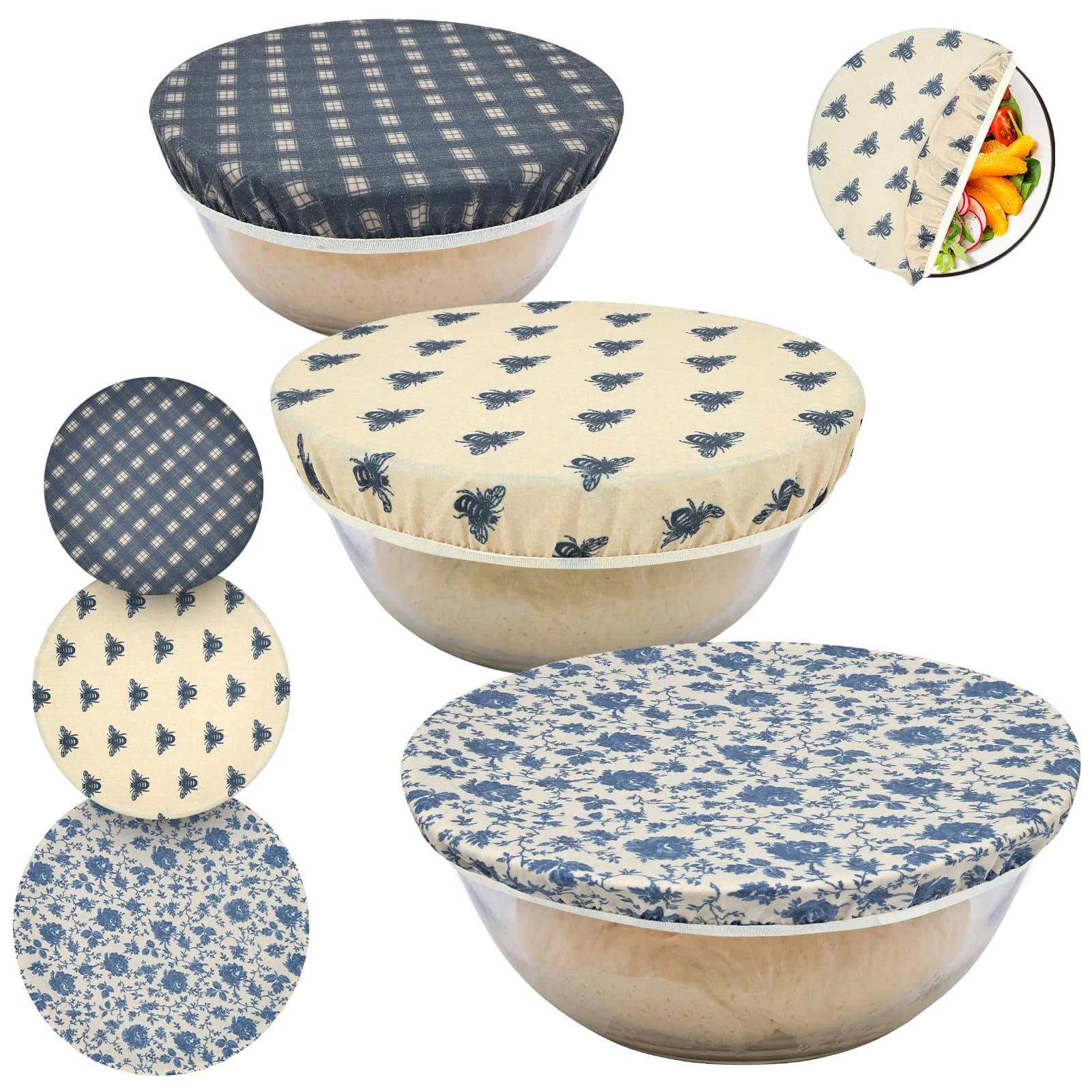 6Pcs Bread Proofing Bowl Cover 3 Size Elastic Food Wrap Set Beeswax/Polyester Reusable Food Storage Container Preservation Lid
