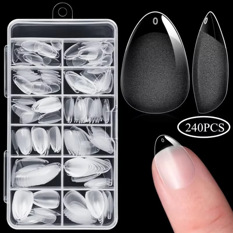 240 pcs XXS Super Short Almond Full Cover Sculpted Soft Gel Nail Tips Press-on Fin Nails on Size for Short and Small Nails