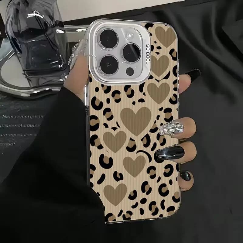 Per IPhone 16 Pro Max 15 Pro 14Plus 13 12 Leopardo Oro Placca Argento IMD Cassa Del Telefono Anti-scivolo Duro Copertura Protettiva Del Telefono