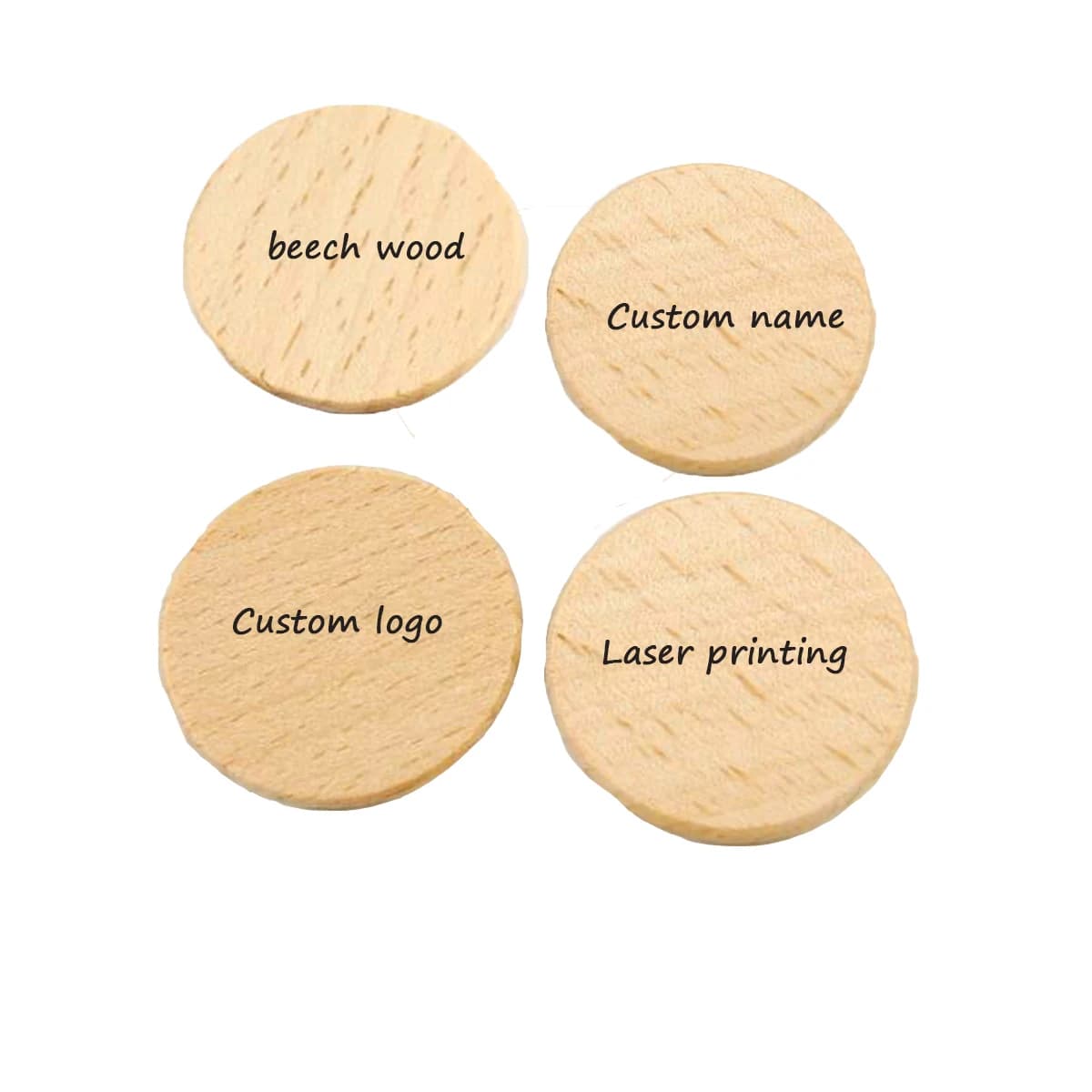 Logo personalizzato Dischi in legno Cerchi Massaggiagengive 37mm Fette di legno di faggio non finito Tappetino in legno fai da te Modello Perline Creazione di cura Massaggiagengive per bambini
