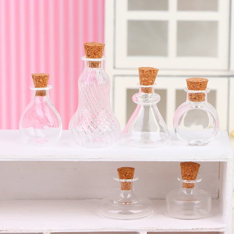 Vaso in Miniatura 1:12 per Casa delle Bambole, Bottiglia in Vetro, Bottiglia dei Desideri, Bottiglia Contenitore con Tappo in Sughero, Vaso Porta Caramelle, Modello Decorativo per Casa delle Bambole