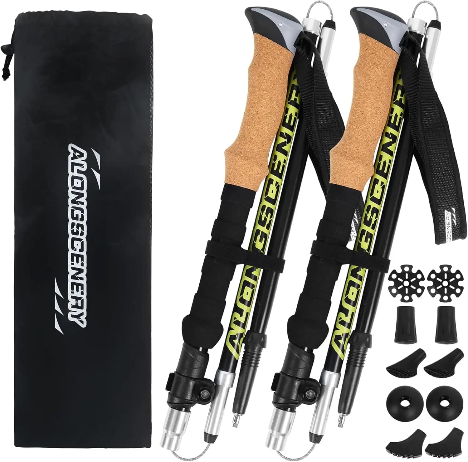 Lightweight and adjustable aluminium trekking poles 7075, fast anti-shock closure, cork grips, 2 pieces for hiking, camping, shoulder backpack
