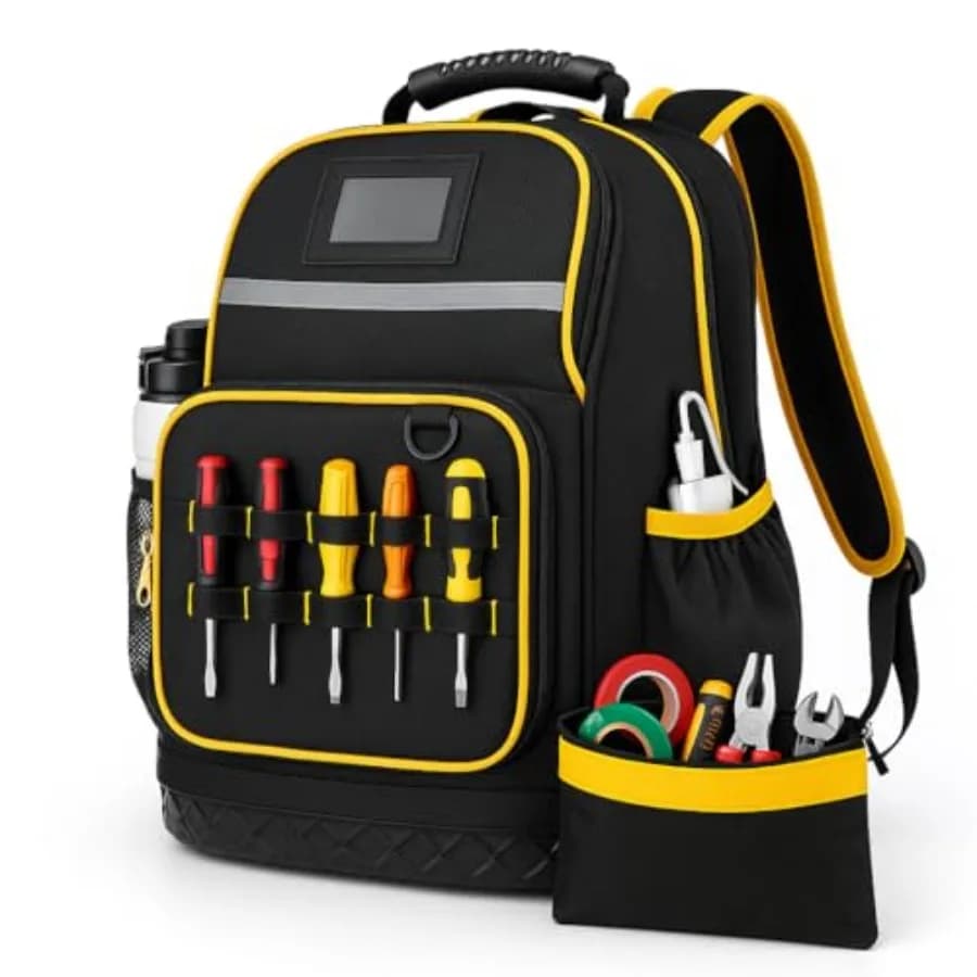 Zaino Porta Attrezzi Robusto e Confortevole con Fondo Rigido e Tasca Porta Utensili, Borsa Porta Attrezzi Resistente 1680D con Scomparto per Laptop Multiplo