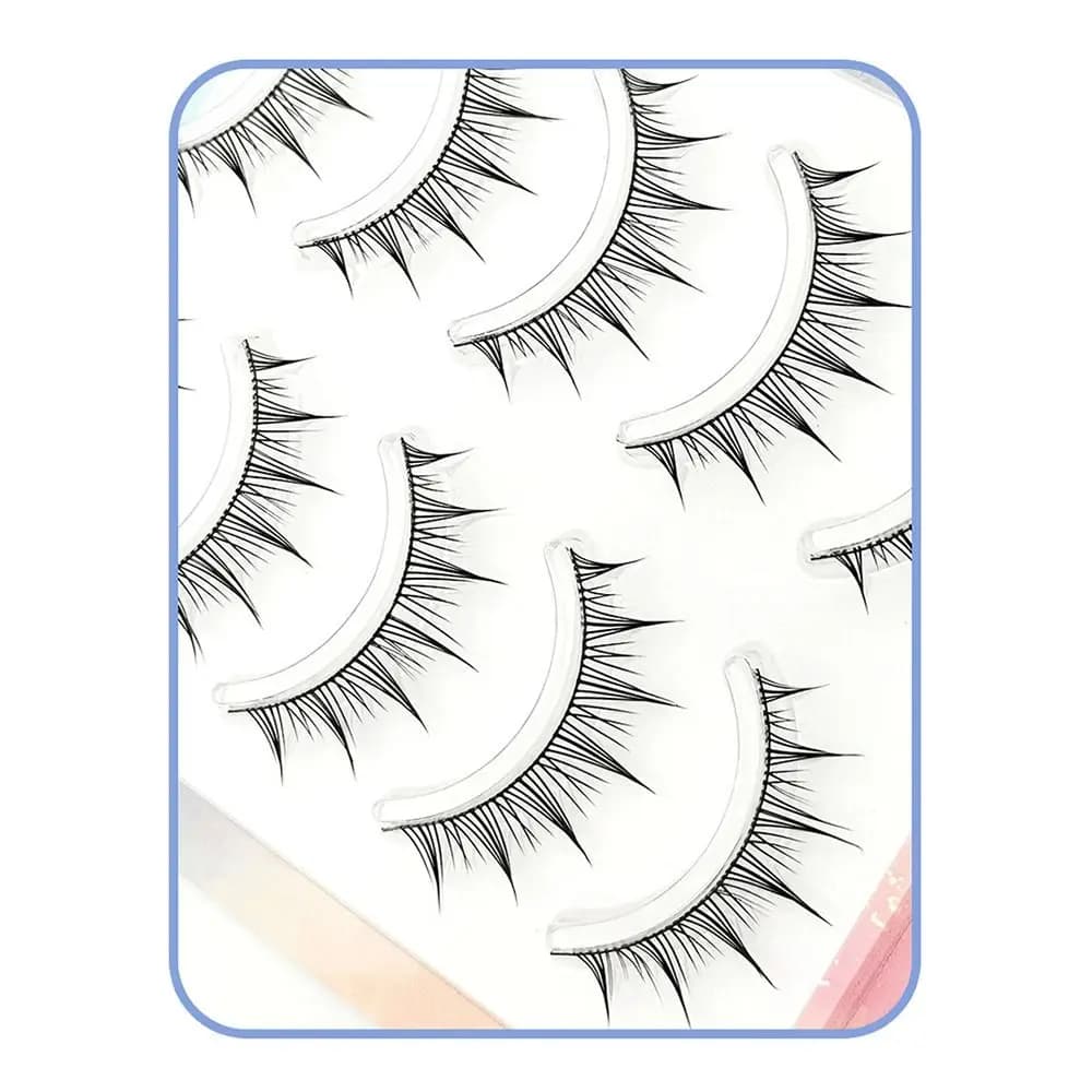 5 paia di ciglia finte morbide e resistenti al sudore, strumento cosmetico naturale portatile, ciglia finte soffici con stelo trasparente per il trucco