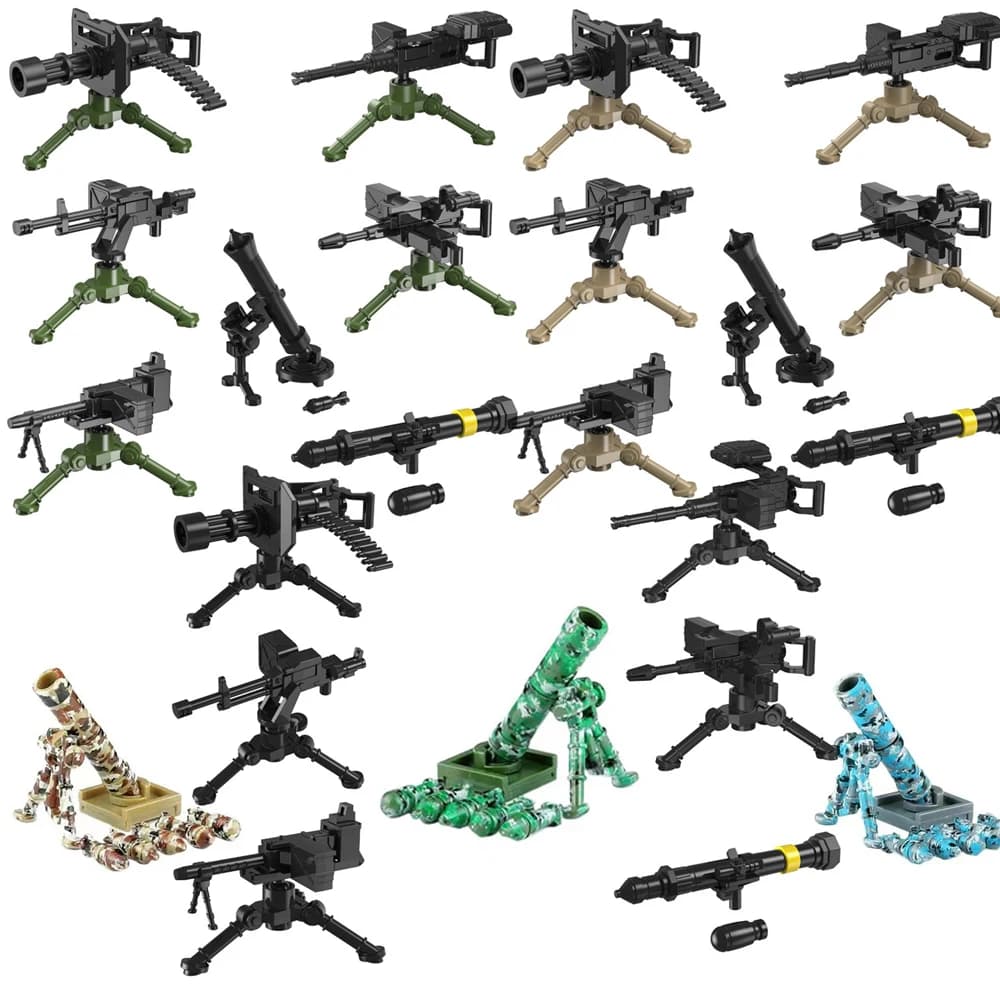 WW2 MOC-Blocchi da costruzione militari, Figure di soldati, Macchine per armi, Accessori per mattoni, RPG Gatling, Mortaio NSV, Halloween