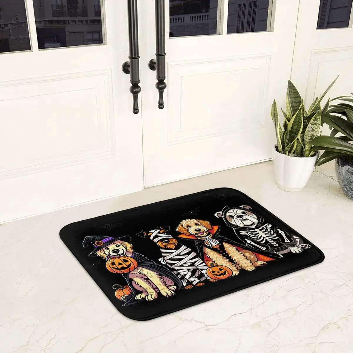 Halloween Spooky Dog Witch Zerbino antiscivolo Tappetino Raschiante con sabbia Tappeto per ingresso cucina Tappetini per balcone di casa