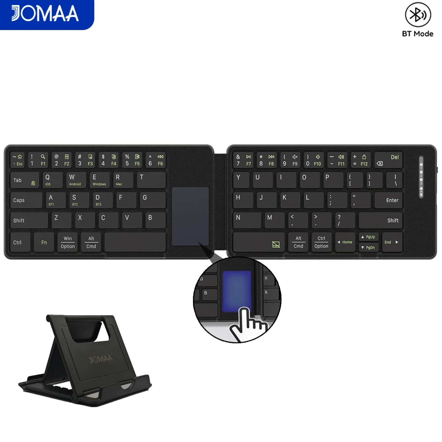 Tastiera Bluetooth pieghevole JOMAA con touchpad Tastiera portatile Tastiere da viaggio wireless ricaricabili con supporto