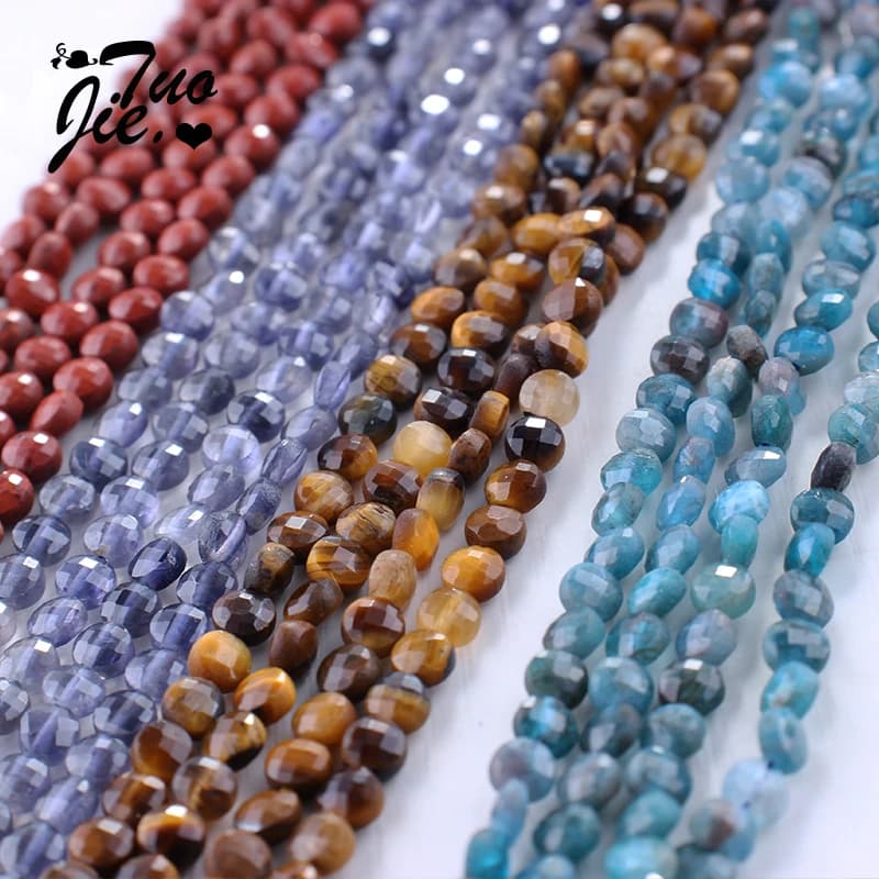 Natural 4mm Coin Faceted Gemstone Beads Loose Irrgular Shape Apatite Prehnite Labradorite Beads for Bracelet Necklace Making