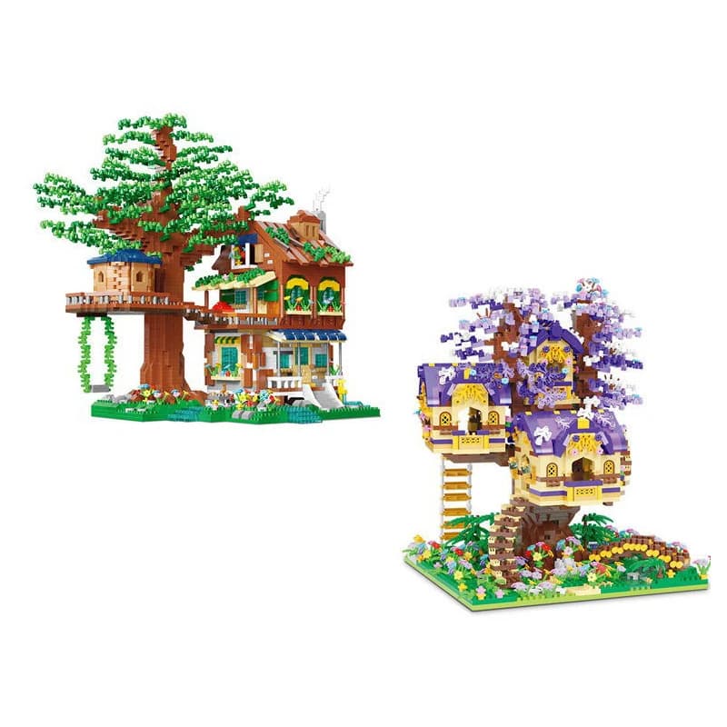 Creative Architecture Micro Diamond Block Elf Tree House Building Brick Toy Figures Assemble Model Nanobricks For Kid Gifts