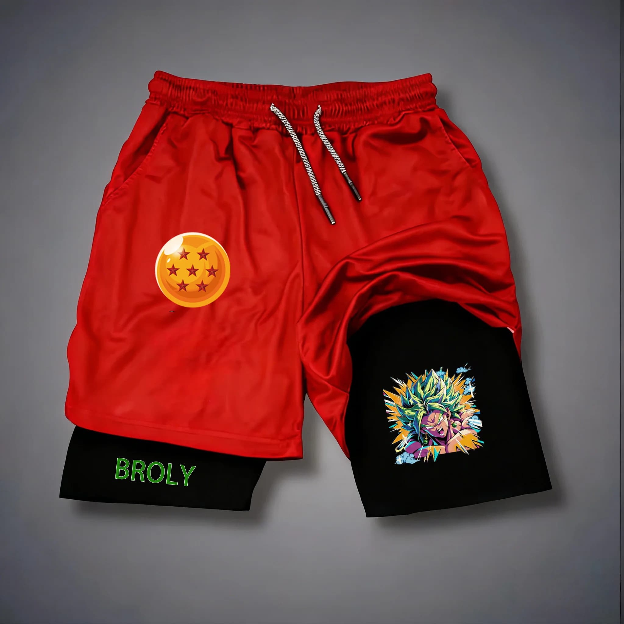 Nuovi Pantaloncini Estivi 2-in-1 a Doppio Strato con Stampa Anime Dragon Ball per Uomo, Shorts da Palestra e Corsa, Outfit Coordinati per Famiglia