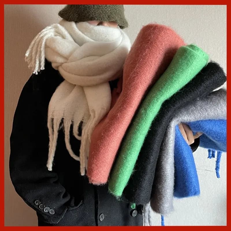 Winter mohair solid color scarf women's shawl high-end warm scarf tide