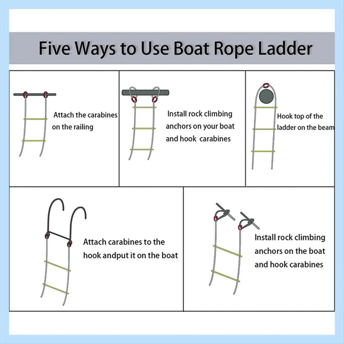 T22C Folding Kayak Boat Rope Ladder 4-Steps Marine Rope Ladder Extension Assist Boat Ladder Swim Ladder for Inflatable Boat,B