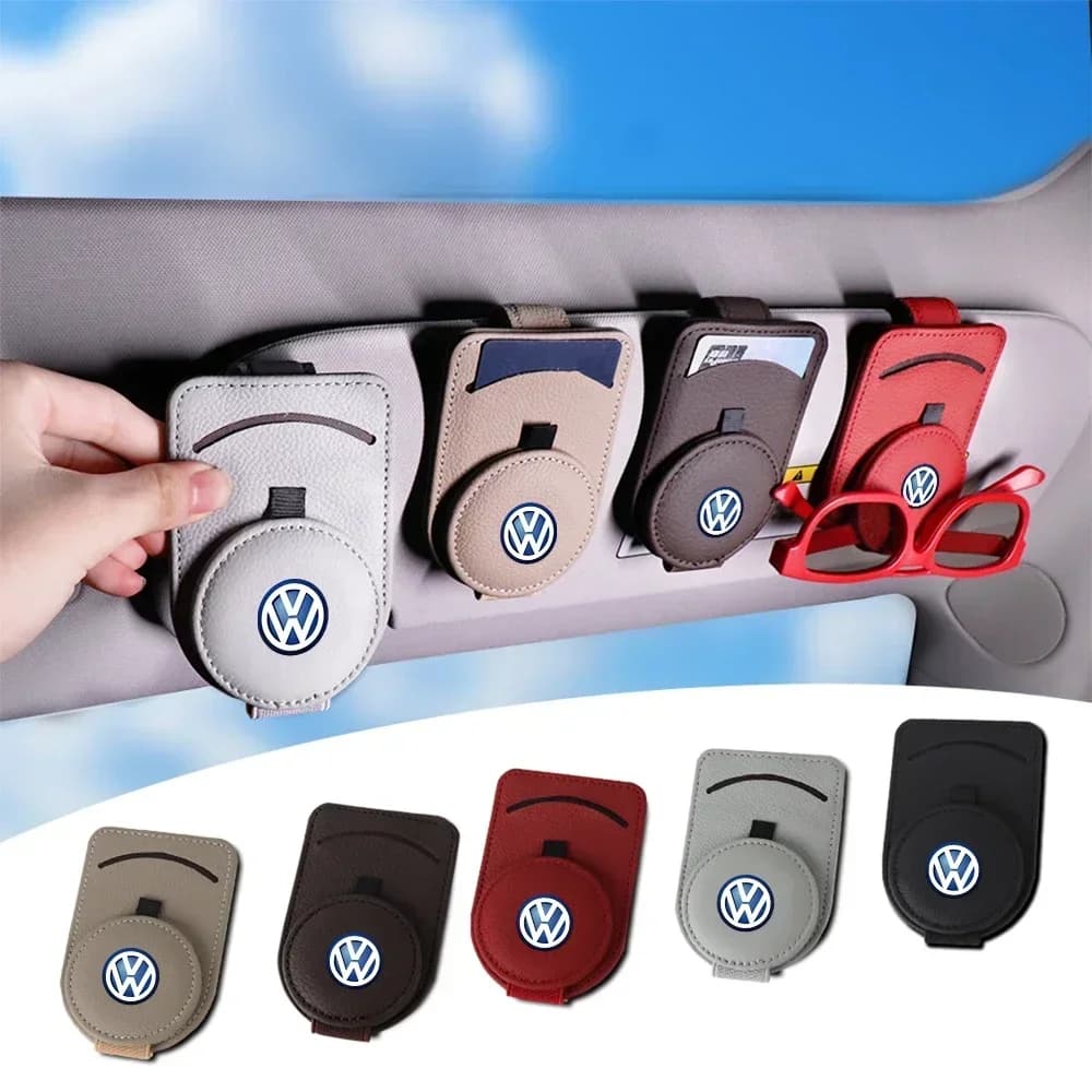 Portaocchiali da sole per auto, clip per occhiali, porta carte e biglietti per Volkswagen VW GTI R Golf Polo Tiguan Passat Jetta Lavida Rline