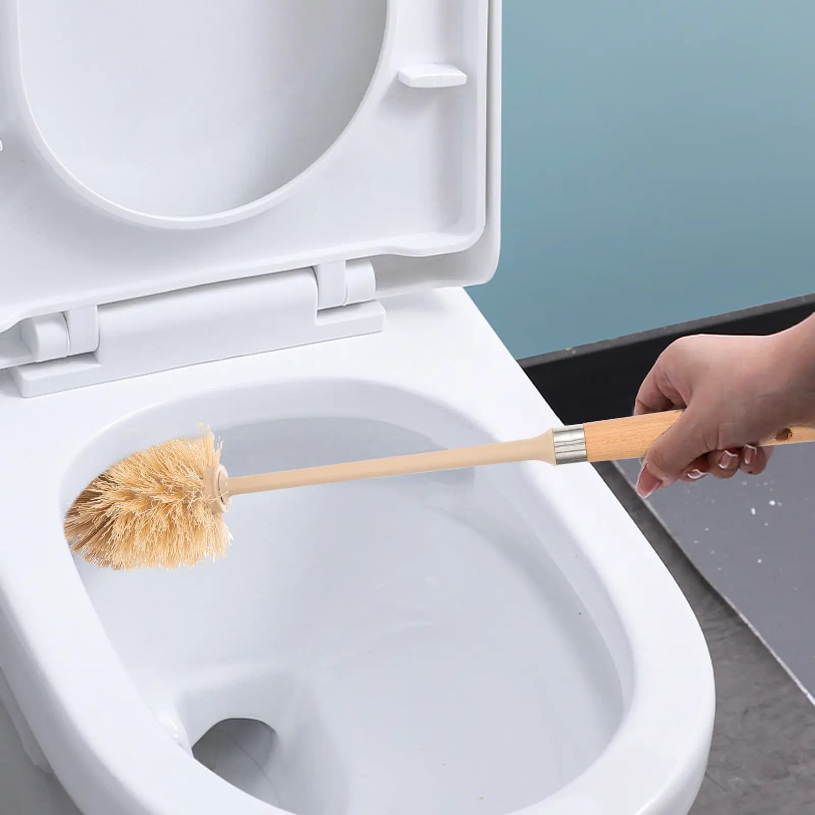 Professional Wooden Toilet Bowl Brush Long Handle Deep Cleaning Brush for Bathroom Hotel Office Shopping Center Multifunctional